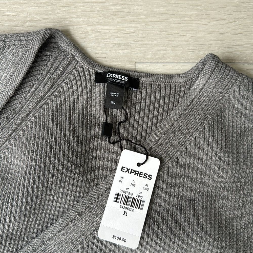 Express Body Contour Ribbed Asymmetrical One Shoulder Midi Sweater Dress XL GREY - Picture 12 of 12